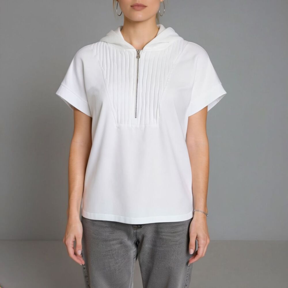 Sundays White Light Academia Clean Girl  Half Zip Short Sleeve Amelia Hoodie